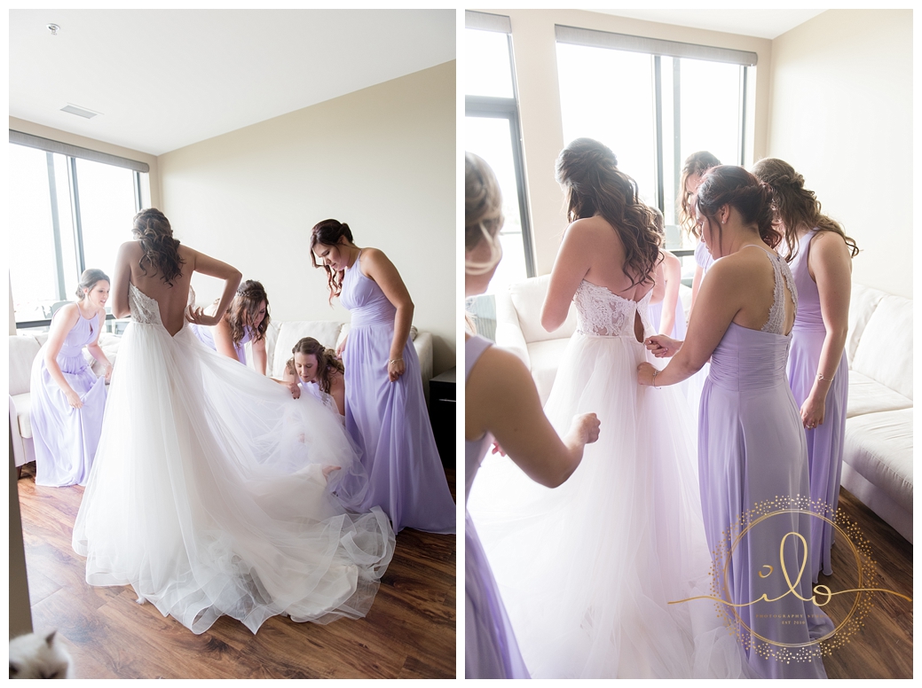 purple wedding valhalla thunder bay ontario bridesmaids getting ready
